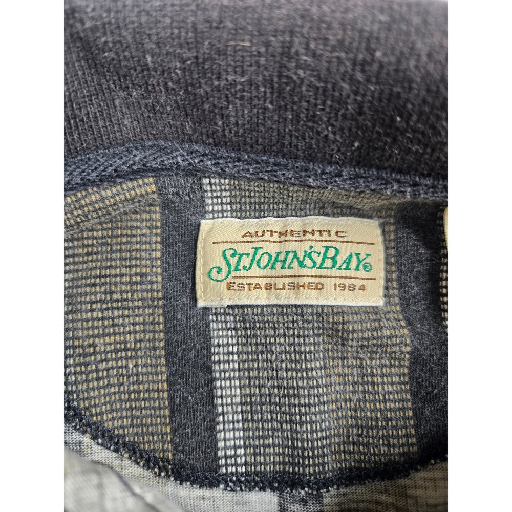 St Johns Bay Mens Long Sleeve Striped Polo Shirt Olive Gray Cotton Small - Picture 2 of 12